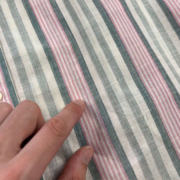 90s Ike Behar linen mens shirt, size S mens striped button down, white & blue - Picture 6 of 10